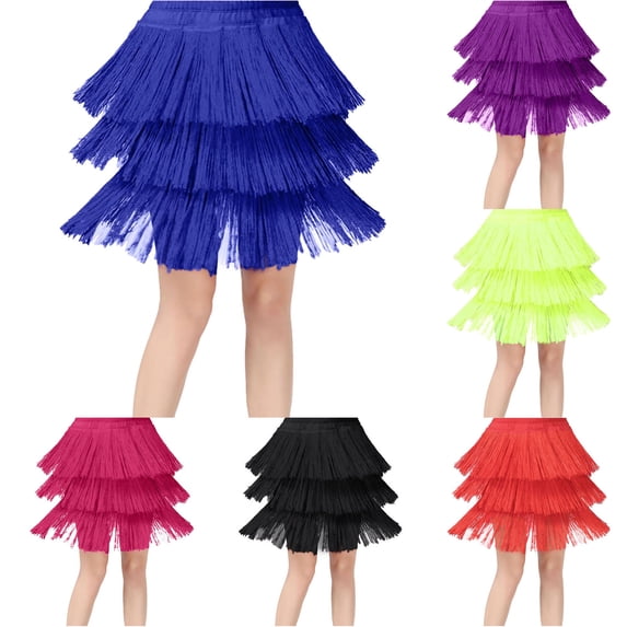 WAYUTE Girls Dresses Toddler Kids Tassel Dance Skirt Latin Ballroom Layered Fringe Dancewear Solid Color Performance Outfits,Blue