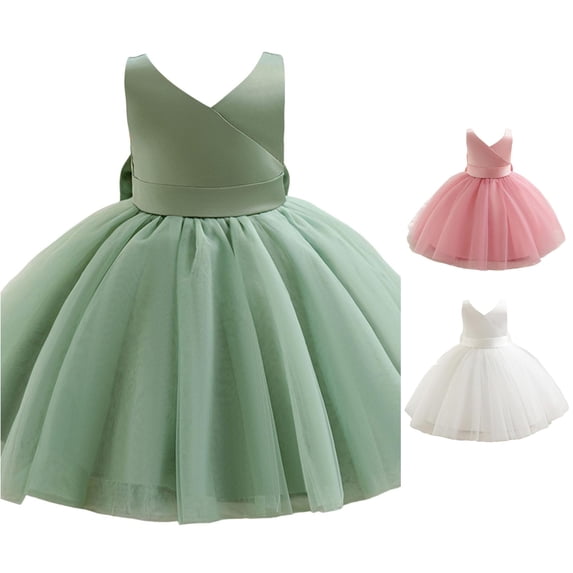 WAYUTE Girls Dresses V Neck Stretchy Waist Sleeveless Lace Birthday Princess Dress for Toddler Baby Solid Color Casual Party Outfit,Green