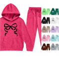 thumbnail image 1 of WAYUTE Girls Fall Outfits Bow knot Print Long Sleeve Front Pocket Hooded Sweatshirts and Pants for Kids Fashion Streetwear Clothing Set Casual Daily Wear,Hot Pink,Size 8-9 Y, 1 of 3