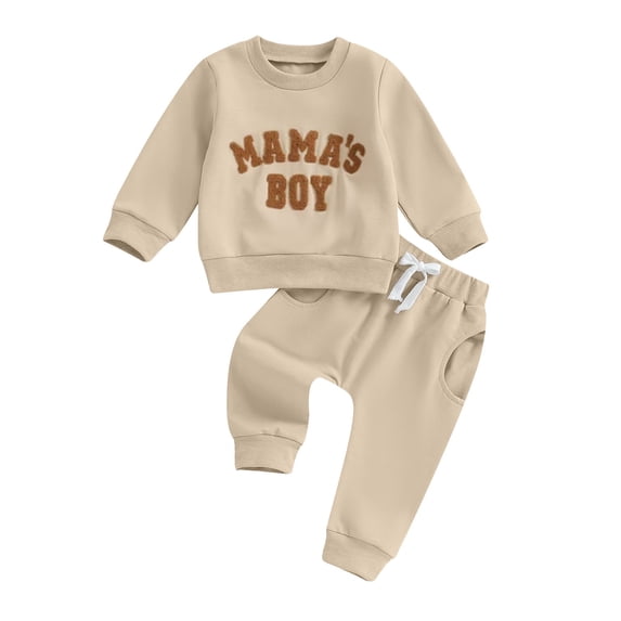 WAYUTE Girls Fall Outfits Letter Embroider Long Sleeve Pullover and Joggers Long Sleeve Outfits for Kids Two Piece Tracksuit Clothing Set Casual Outdoor,Khaki,Size 0-6 M