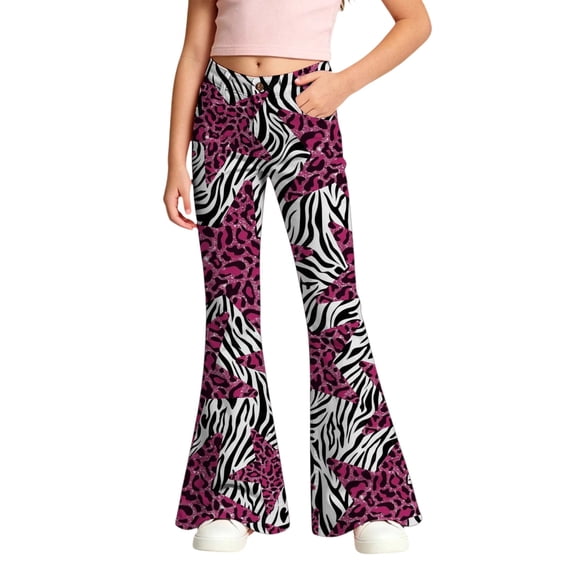 WAYUTE Girls Flare Leg Yoga Pants Sequins Button Closure Slim Fit Stage Performance Party Evening Kids Trousers Fashion Casual Dailywear,Purple,Size 5 Y-6 Y