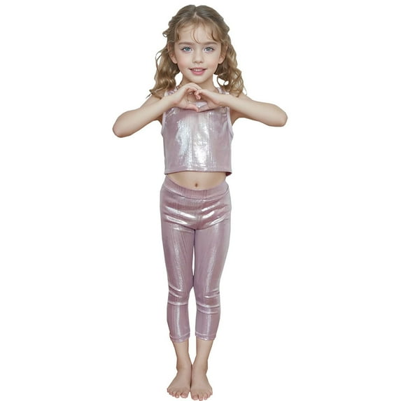 WAYUTE Girls Glitter Metallic Stripe Leggings Performance Dance Pants Stretchy Straight Leg Trousers Stage for Kids and Toddler