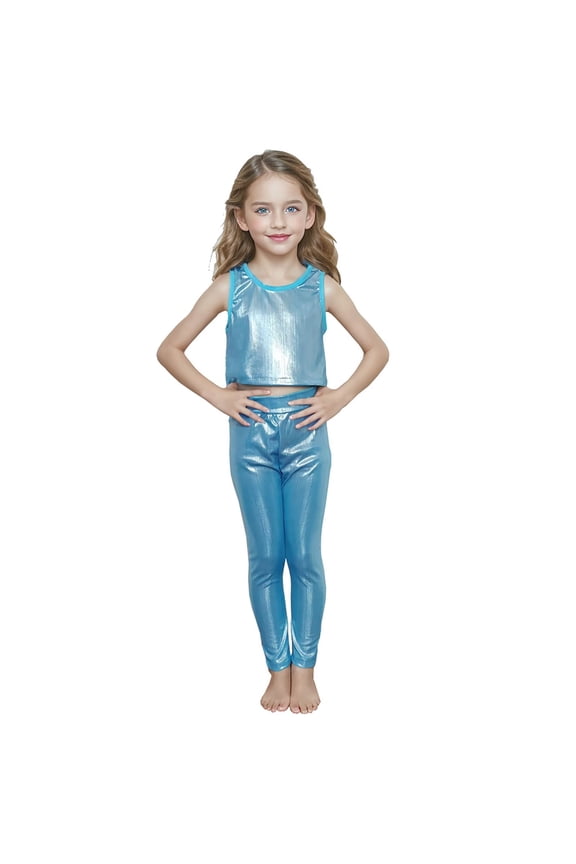 Girls Glitter Metallic Stripe Leggings Performance Dance Pants Stretchy Straight Leg Trousers Stage for Kids and Toddler