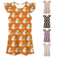 thumbnail image 1 of WAYUTE Girls Halloween Dress Round Neck Ruffle Flutter Sleeve Cute Ghost Pumpkin All Over Print A Line Short Dress Kids Party Casual Holiday,Orange,Size 3-4 Y, 1 of 5