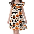 thumbnail image 1 of WAYUTE Girls Halloween Flutter Sleeve Dresses, Soft Loose Fashion A Line Dress with Pumpkin Print, Designed for Theme Party Casual Outdoor,Beige,Size 7-8 Y, 1 of 4