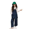 thumbnail image 1 of WAYUTE Girls Jeans Denim Overalls Wide Leg Adjustable Strap Baggy Rompers with Pockets Cute Playsuit Casual Daily Wear, 1 of 6