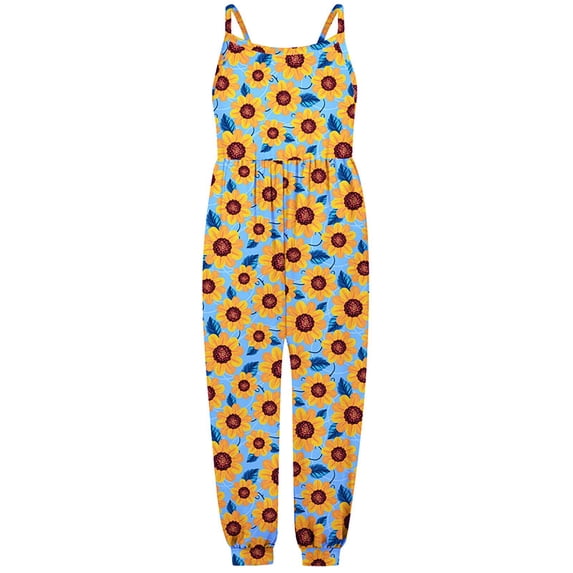WAYUTE Girls Jumpsuit Cartoon Animal Printed Sleeveless Harem Pants Jumpsuits for Toddler Kids Cute Outdoor Playful Casual Summer