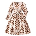 thumbnail image 1 of WAYUTE Girls Leaf Print Long Sleeve Dress Round Neck Puff Sleeve Ruffle with Matching Bow Belt A Line Midi Dress Kids Fall Casual Holiday,Khaki,Size 10-11 Y, 1 of 7