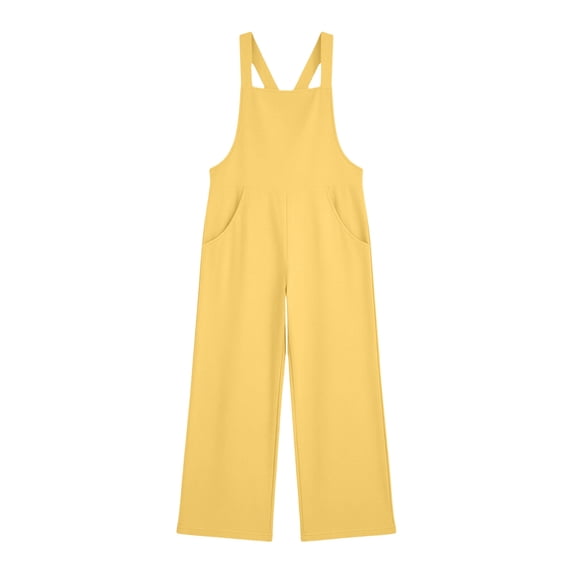 WAYUTE Girls Overalls Solid Color Wide Straps Basic Jumpsuit with Pockets Comfortable Play Outfit for Toddler Kids Casual Dailywear
