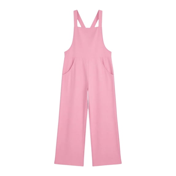 WAYUTE Girls Overalls Solid Color Wide Straps Basic Jumpsuit with Pockets Comfortable Play Outfit for Toddler Kids Casual Dailywear