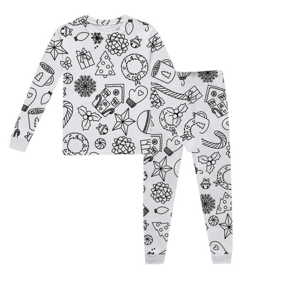WAYUTE Girls Pajama Long Sleeve DIY Prints Top with Soft Pants Holiday Family Matching Outfits for Toddler and Kids Comfortable Loose Sleepwear