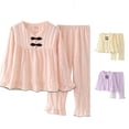 thumbnail image 1 of WAYUTE Girls Pajamas Fall 2 Piece Soft Bow Print Lace Round Neck Ruffle Long Sleeve Top and Pants for Toddler Kids Comfort Sleepwear Casual Indoor,Pink,Size 7 Y-8 Y, 1 of 4