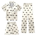 thumbnail image 1 of WAYUTE Girls Pajamas Fall 3 Piece Home Outfit Short Sleeve Notch Collared Button Down Shirts Shorts Pants Soft Breathable Cute Print Pajama Set Casual Indoor,White,Size 3 Y-4 Y, 1 of 2