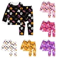 thumbnail image 1 of WAYUTE Girls Pajamas Halloween Long Sleeve Cartoon Print Cute Home Outfit for Kids Child Crew Neck Top and Jogger Pant Pjs Set Loungewear Casual Indoor,Black,Size 2 Y-3 Y, 1 of 4