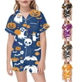 thumbnail image 1 of WAYUTE Girls Pajamas Halloween Short Sleeve Cartoon Printed Lapel Button Shirts and Elastic Waist Shorts Toddler Kids 2 Piece Outfits Set Loungewear Casual Indoor,Navy,Size 10 Y-11 Y, 1 of 4