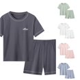thumbnail image 1 of WAYUTE Girls Pajamas Kids 2 Piece Soft Short Sleeve Quick Drying Crew Neck T Shirt Top and Shorts Solid Color Loose Home Outfit Sleepwear Casual Daily Wear,Grey,Size 3 Y-4 Y, 1 of 3