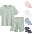 thumbnail image 1 of WAYUTE Girls Pajamas Kids 2 Piece Soft Short Sleeve Quick Drying Crew Neck T Shirt Top and Shorts Solid Color Loose Home Outfit Sleepwear Casual Indoor,Light Green,Size 8 Y-9 Y, 1 of 2