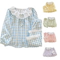 thumbnail image 1 of WAYUTE Girls Pajamas for Kids Heart Print Lace Square Neck Ruffle Long Sleeve Top and Pants Soft Fall 2 Piece Home Outfit Loungewear Casual Indoor,Blue,Size 4 Y-5 Y, 1 of 4