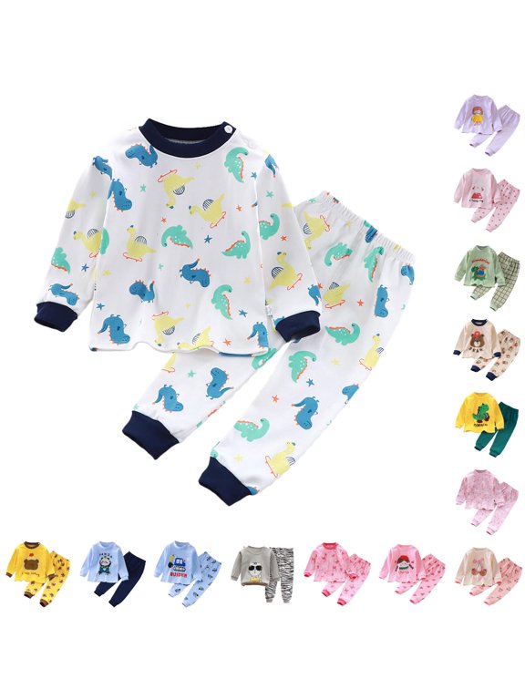 Girls Pajamas Kids Long Sleeve Soft Homewear Cartoon Print Crew Neck Top and Jogger Pant for Toddler Girl Outfit Cute Nightwear Casual Indoor,White,Size 3 Y-4 Y