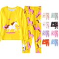 thumbnail image 1 of WAYUTE Girls Pajamas Long Sleeve Cartoon Print Crew Neck Top and Jogger Pants for Toddler Kids Soft Pjs Set Loose Fit Cute Pajama Set Casual Daily Wear,Yellow,Size 9 Y-10 Y, 1 of 5