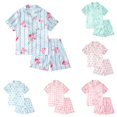thumbnail image 1 of WAYUTE Girls Pajamas Satin Silk Short Sleeve Cute Print Buttons Shirts and Shorts for Toddler Girl Outfit Soft Pjs Set Pajama Set Casual Daily Wear,Light Blue2,Size 7 Y-8 Y, 1 of 4