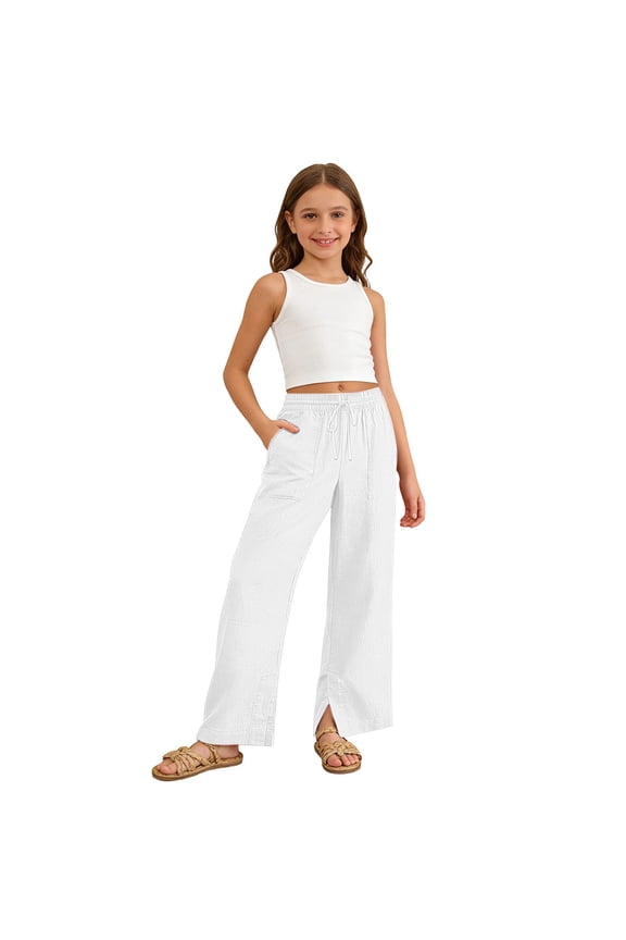 Girls Pants Soft Stretch Comfy Playwear Trousers with Elastic Waist for Toddler Kids Vacation Outfits