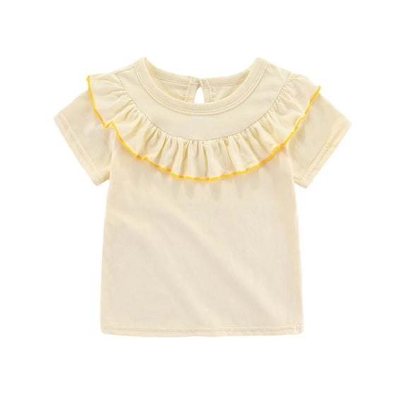 WAYUTE Girls Ruffle Hem Tee Shirt Round Neck Solid Color Buckle Blouse Top for Toddler Kids Lightweight Casual Outdoor