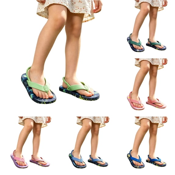WAYUTE Girls' Sandals Cartoon Print Flip Flops Flat Soft Sole Summer Beach Footwear for Children Kids Playful and Daily Outdoor,Light Green,7 Y-8 Y