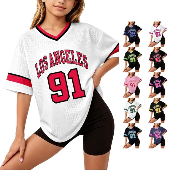 WAYUTE Girls Shirts Casual V Neck Letter Graphic Tee Top Loose Fit Sporty Soft Knit Workout Shirt for Casual Daily Wear,White1,Size 3 Y-4 Y