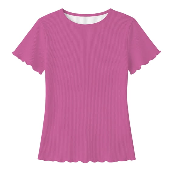 WAYUTE Girls Shirts Kids Short Sleeve Knitted Shirt Round Neck Solid Color Tee Top Soft Blouse Lightweight Casual Outdoor