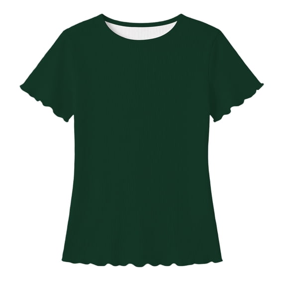 WAYUTE Girls Shirts Kids Short Sleeve Knitted Shirt Round Neck Solid Color Tee Top Soft Blouse Versatile Summer Daily Wear