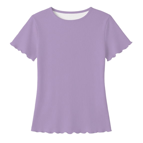 WAYUTE Girls Shirts Kids Short Sleeve Knitted Shirt Round Neck Solid Color Tee Top Soft Blouse Versatile Summer Daily Wear