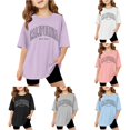 thumbnail image 1 of WAYUTE Girls Shirts Oversized Short Sleeve Crewneck Letter Printed T Shirts Tops for Kids School Loose Soft Basic Tees Casual Outdoor Tshirt,Light Purple, 1 of 6