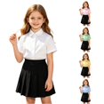 thumbnail image 1 of WAYUTE Girls Shirts Short Sleeve Lapel Button front School Uniform Shirt for Kids Solid Color Versatile formal Tee Top,White,Size 9 Y-10 Y, 1 of 6