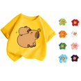 thumbnail image 1 of WAYUTE Girls Shirts Summer Short Sleeve Crew Neck Cartoon Graphic Tee Top for Toddler Kids Casual Fashion T-Shirt,Yellow,Size 11 Y-12 Y, 1 of 4