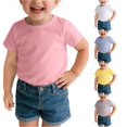 thumbnail image 1 of WAYUTE Girls Shirts Toddler Baby Kids Casual Short Sleeve Solid Color Summer Top for Lightweight Crew Neck Basic Tee Shirt,Pink,Size 3 Y-4 Y, 1 of 7