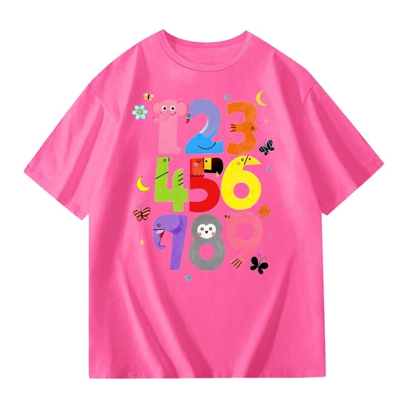 WAYUTE Girls Short Sleeve T Shirt Top with Number Print for Kids Playful Graphic Tee Soft Lightweight Casual Outdoor