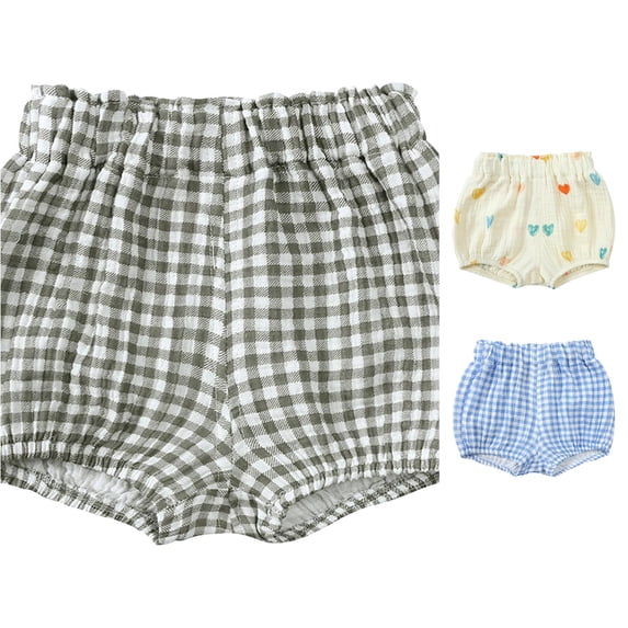 WAYUTE Girls Shorts Toddler Baby Colorful Plaid Print Bubble Shorts Elastic Waist Double Layer Bloomer Shorts Summer Casual Outdoor,Black