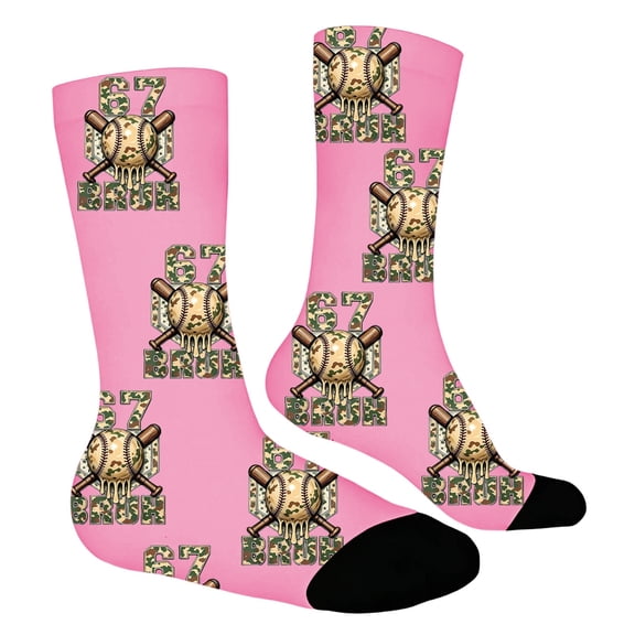 WAYUTE Girls Socks 67 Baseball Pattern Crew Socks Soft Stretchable Stocking For Kids And Child Sports Casual Six Seven Funny Socks