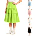 thumbnail image 1 of WAYUTE Girls Summer Skirts High Waist Flowy Solid Color Ruffle Mid Length Skirt for Kids Back to School Casual Outdoor,Green,11-12 Y, 1 of 4