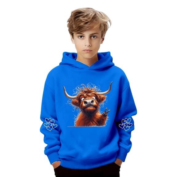 WAYUTE Girls Sweatshirt Boys Cow Print Cute Hooded Sweatshirt Soft Casual Pullover with Pocket for Kids
