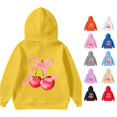 thumbnail image 1 of WAYUTE Girls Sweatshirt Cherry Bow Print Long Sleeve Graphic Hoodies Loose Fit Cute Pullover for Kids Casual Dailywear,Yellow,Size 9-10 Y, 1 of 4