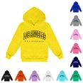 thumbnail image 1 of WAYUTE Girls Sweatshirt Child City Letter Printed Long Sleeve Graphic Hoodies Loose Comfort Fashion Fall Winter Casual Dailywear,Yellow,Size 150, 1 of 4