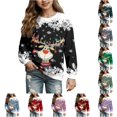 thumbnail image 1 of WAYUTE Girls Sweatshirt Christmas Cartoon Print Crewneck Sweatshirt Long Sleeve Base Pullover for Kids Fall Outfits Casual Dailywear,Black,Size 3-4 Y, 1 of 4