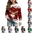 thumbnail image 1 of WAYUTE Girls Sweatshirt Christmas Cartoon Print Crewneck Sweatshirt Long Sleeve Base Pullover for Kids Fall Outfits Casual Dailywear,Red,Size 2-3 Y, 1 of 4