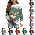 thumbnail image 1 of WAYUTE Girls Sweatshirt Christmas Cartoon Print Crewneck Sweatshirt Long Sleeve Base Pullover for Kids Fall Outfits Casual Holiday,Green,Size 4-5 Y, 1 of 4