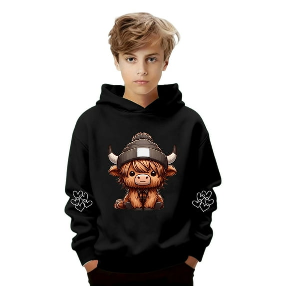 WAYUTE Girls Sweatshirt Cow Print Cute Hooded Sweatshirt for Boys Soft Pullover Kids Casual Hoodie with Pocket