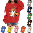 thumbnail image 1 of WAYUTE Girls Sweatshirt Halloween Oversized Cartoon Ghost Print Crewneck Sweatshirt for Kids Long Sleeve Soft Lined Fall Casual Dailywear,Red,Size 5-6 Y, 1 of 5