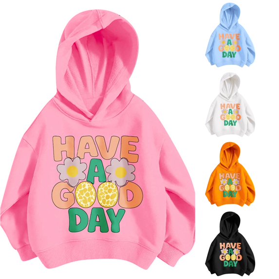 WAYUTE Girls Sweatshirt Kids Child Oversized Letter Graphic Hoodies Long Sleeve Soft Blend Fashion Fall Outfits Casual Holiday,Pink,Size 7-8 Y