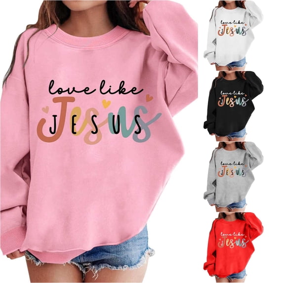 WAYUTE Girls Sweatshirt Kids Letter Print Long Sleeve Crewneck Sweatshirt for Child Loose Fit Fall Outfits Casual Streetwear,Pink,Size 3-4 Y